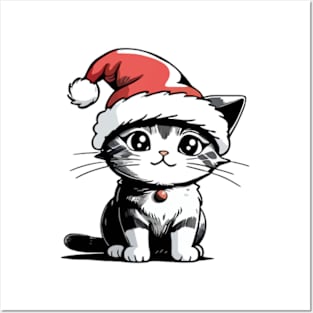 Cat with Christmas Hat Posters and Art